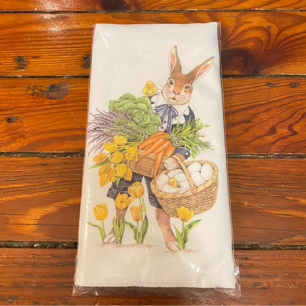 Flour Sack Kitchen Dish Towel Lavender Rabbit Mary Lake-Thompson NWT